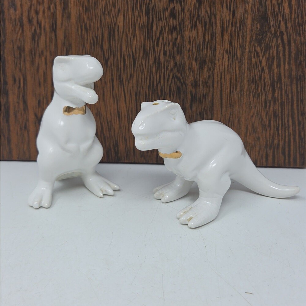 Threshold T-Rex Dinosaur Salt & Pepper Shakers Ceramic Retired - 3" and 3.75"